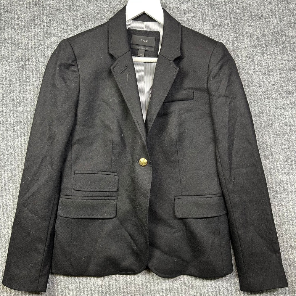 J.Crew Schoolboy Blazer Womens 4 Black Good Single Breasted Gold Button Jacket